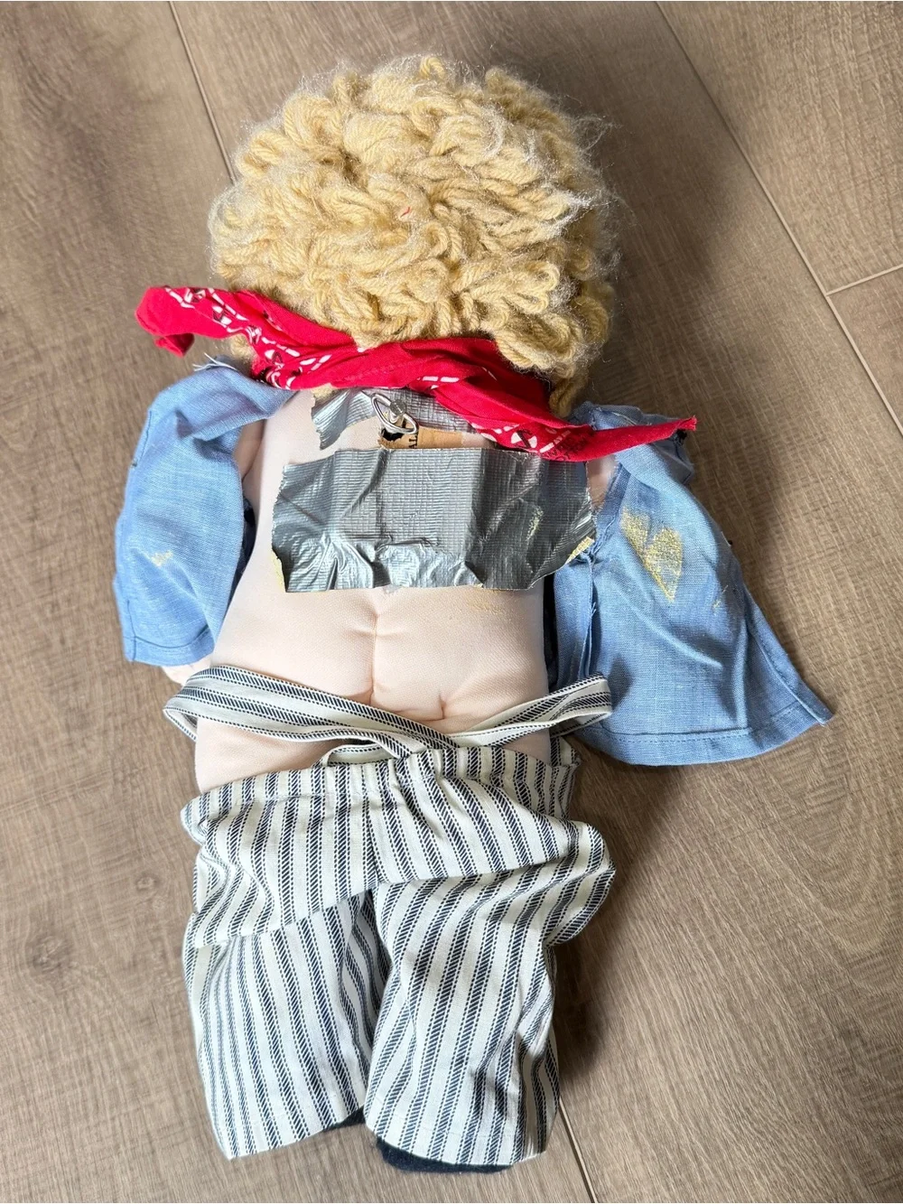 Vintage Cabbage Patch Boy Doll Blonde Curly Hair Blue Eyes Overalls Music Box